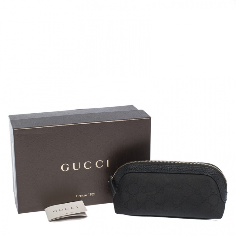 Pre Owned Gucci Black GG Canvas and Leather Cosmetic Pouch