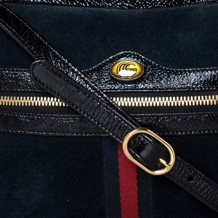 Pre Owned Gucci Black Suede and Patent Leather Ophidia Shoulder Bag