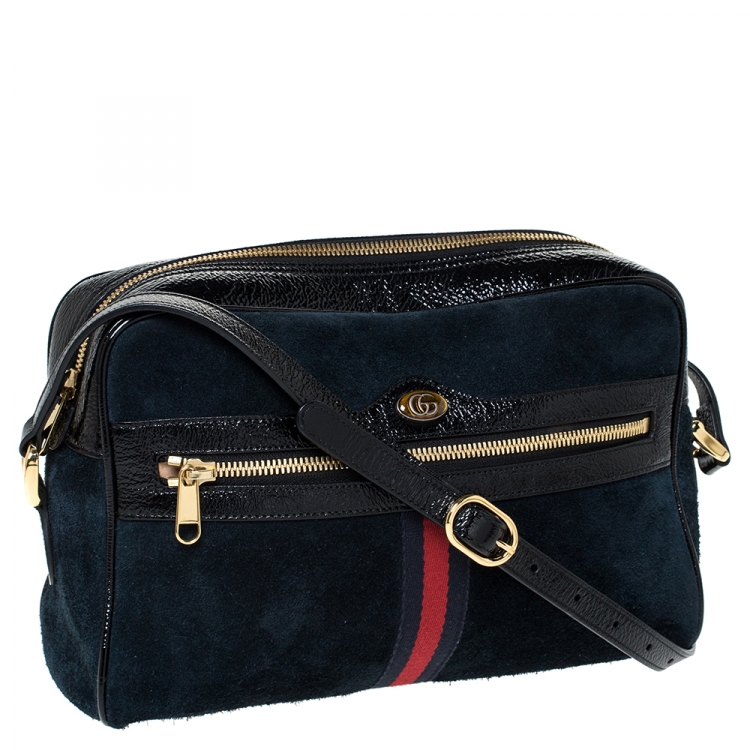 Pre Owned Gucci Black Suede and Patent Leather Ophidia Shoulder Bag