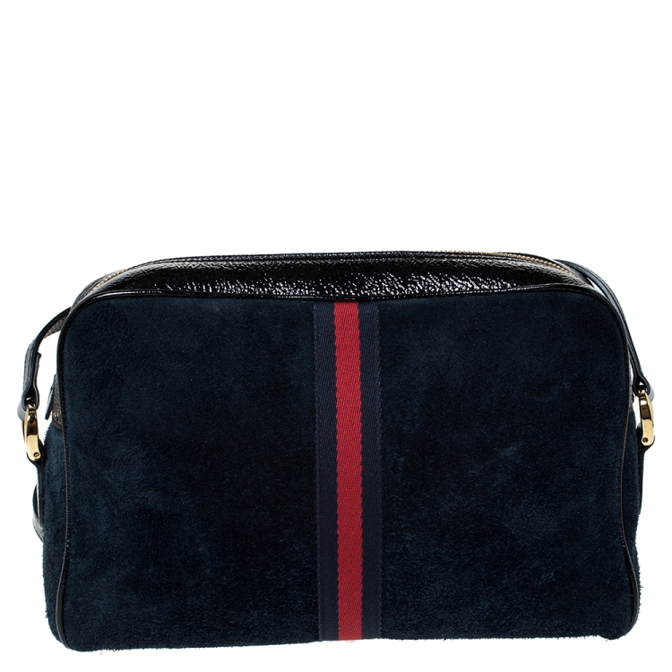 Pre Owned Gucci Black Suede and Patent Leather Ophidia Shoulder Bag