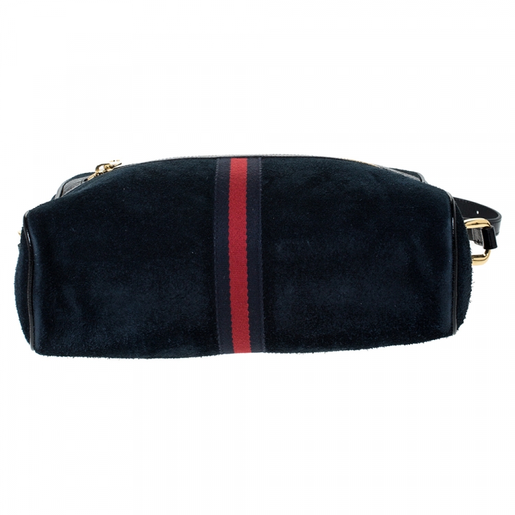 Pre Owned Gucci Black Suede and Patent Leather Ophidia Shoulder Bag