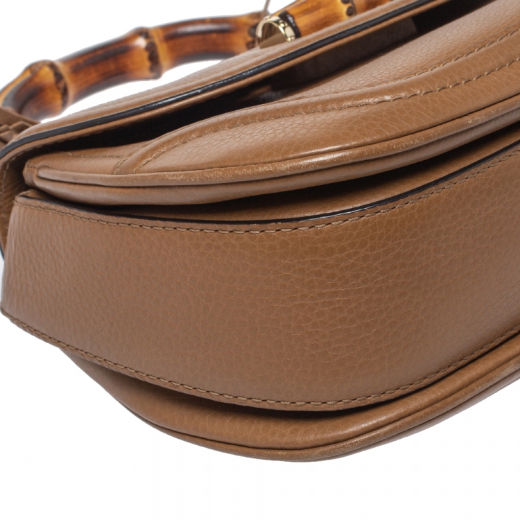 مملوكة مسبقًا Gucci Tan Leather Medium Tassel Bamboo Top Handle Bag