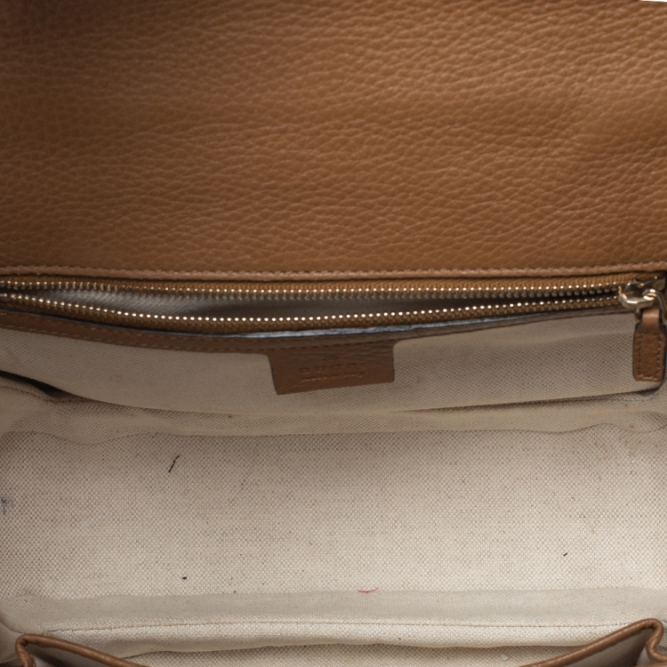 مملوكة مسبقًا Gucci Tan Leather Medium Tassel Bamboo Top Handle Bag
