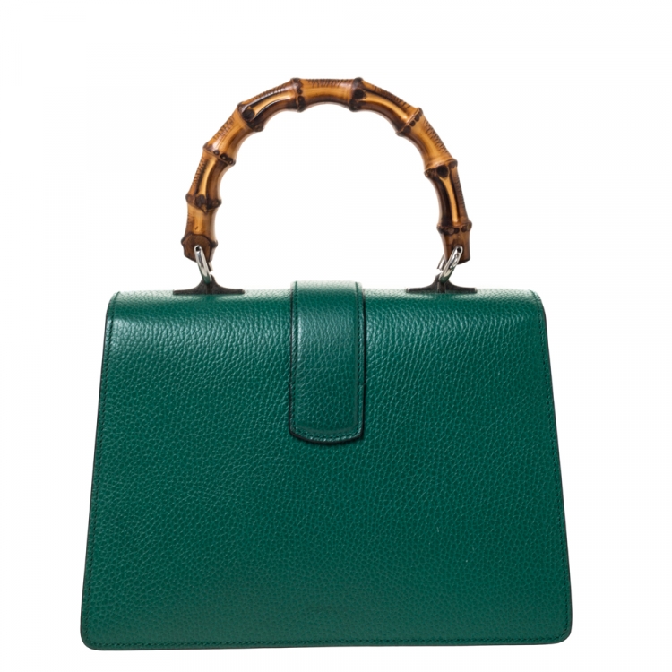 Pre Owned Gucci Green Leather Medium Dionysus Bamboo Top Handle Bag