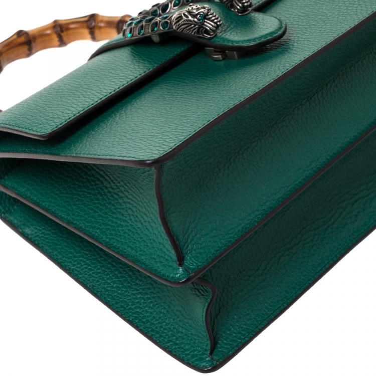 Pre Owned Gucci Green Leather Medium Dionysus Bamboo Top Handle Bag