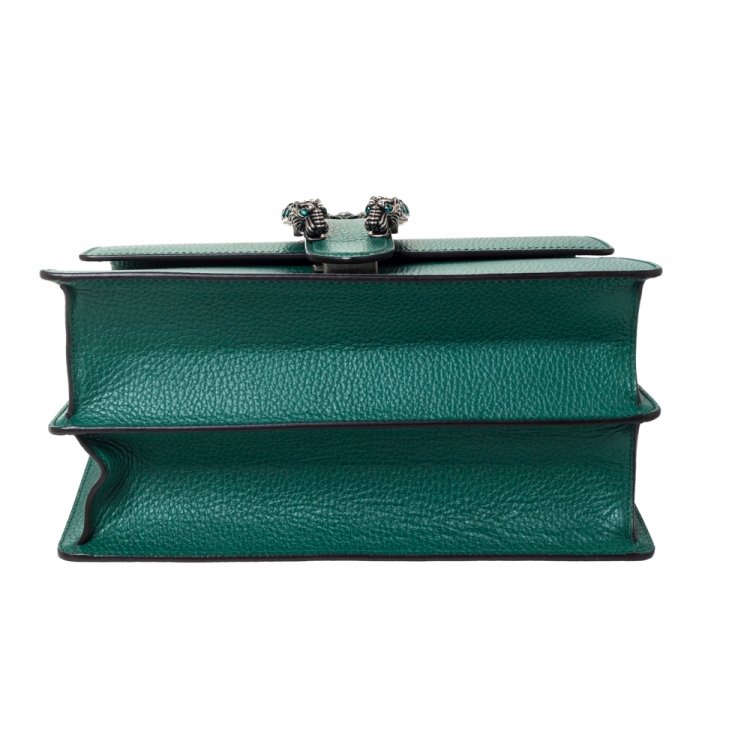 Pre Owned Gucci Green Leather Medium Dionysus Bamboo Top Handle Bag