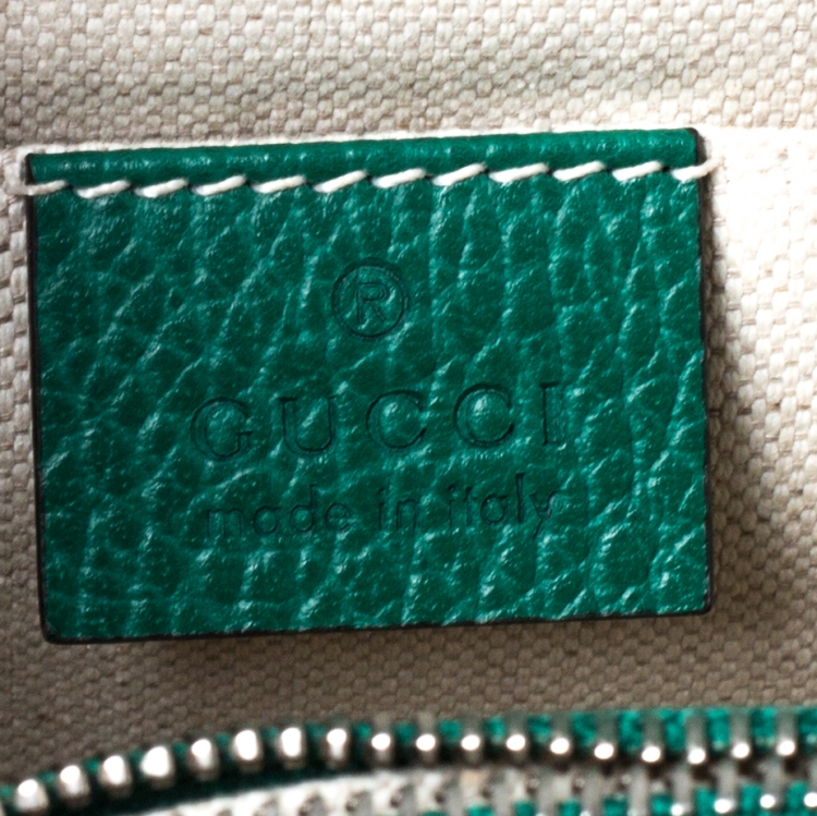 Pre Owned Gucci Green Leather Medium Dionysus Bamboo Top Handle Bag