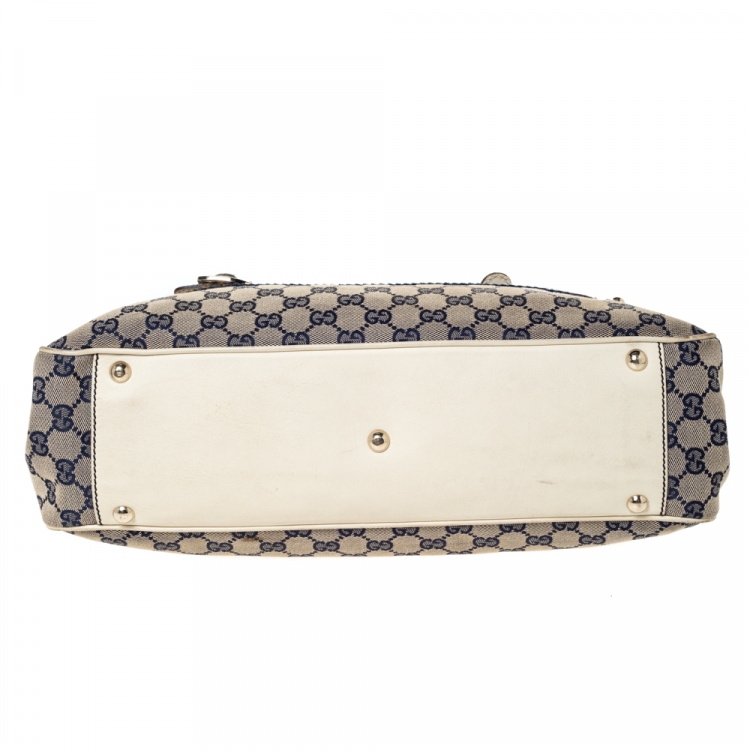 Pre Owned Gucci Beige/Blue GG Canvas and Leather Web Satchel