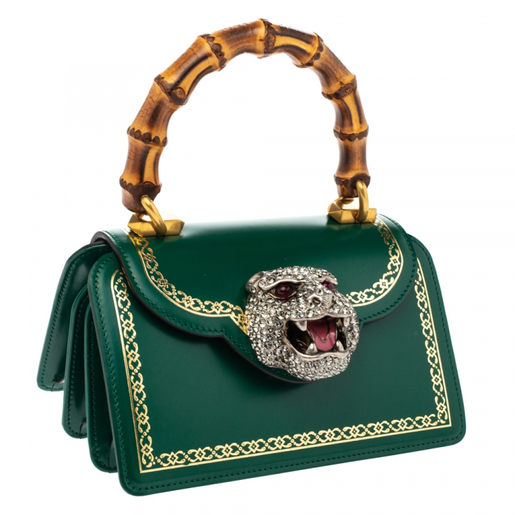 Pre Owned Gucci Green Leather Small Thiara Bamboo Top Handle Bag