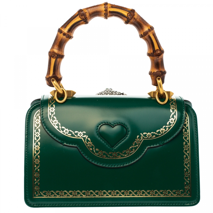 Pre Owned Gucci Green Leather Small Thiara Bamboo Top Handle Bag
