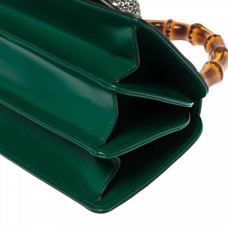 Pre Owned Gucci Green Leather Small Thiara Bamboo Top Handle Bag