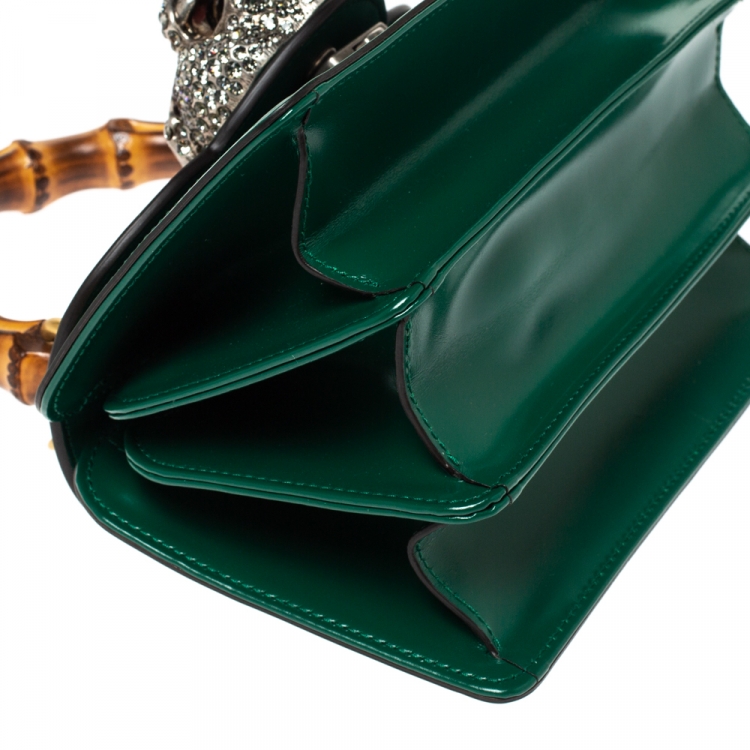 Pre Owned Gucci Green Leather Small Thiara Bamboo Top Handle Bag