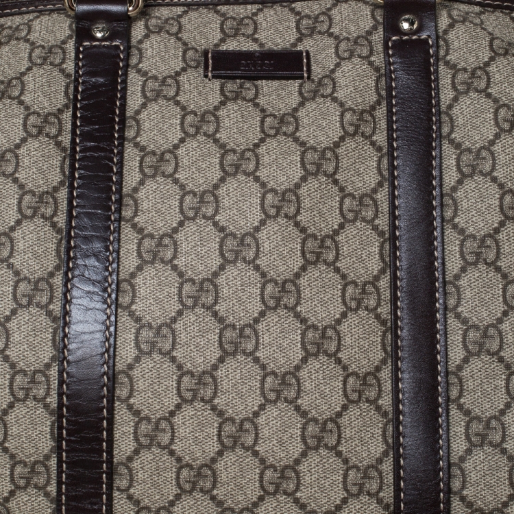 Pre Owned Gucci Beige/Brown GG Supreme Canvas and Leather Medium Carry On Duffle Bag