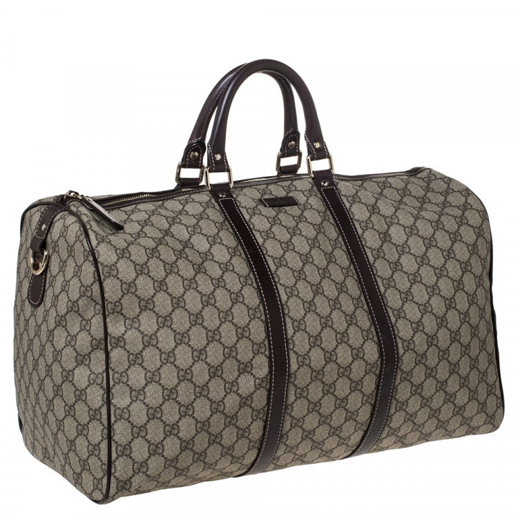 Pre Owned Gucci Beige/Brown GG Supreme Canvas and Leather Medium Carry On Duffle Bag