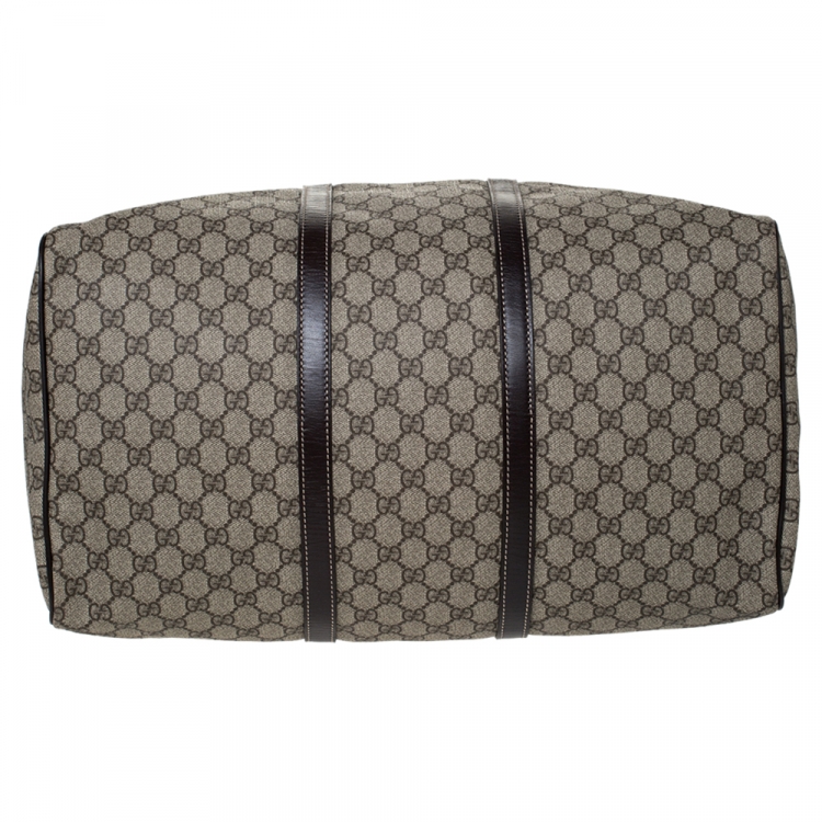 Pre Owned Gucci Beige/Brown GG Supreme Canvas and Leather Medium Carry On Duffle Bag