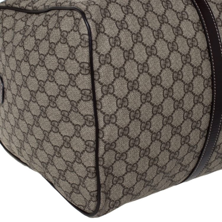 Pre Owned Gucci Beige/Brown GG Supreme Canvas and Leather Medium Carry On Duffle Bag