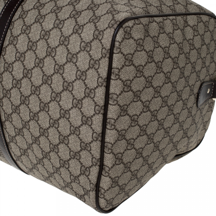 Pre Owned Gucci Beige/Brown GG Supreme Canvas and Leather Medium Carry On Duffle Bag