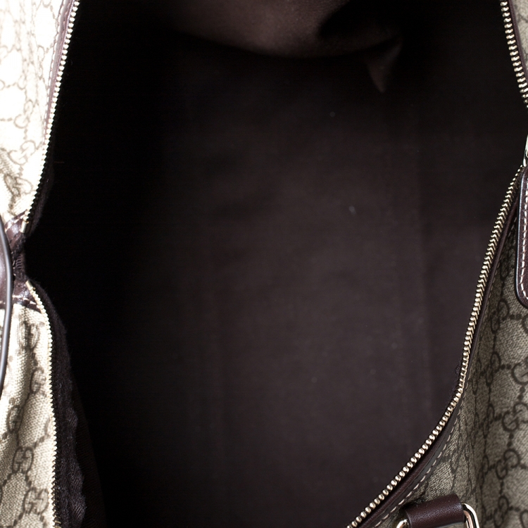 Pre Owned Gucci Beige/Brown GG Supreme Canvas and Leather Medium Carry On Duffle Bag