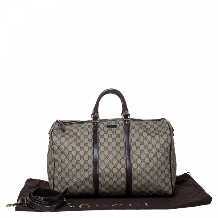 Pre Owned Gucci Beige/Brown GG Supreme Canvas and Leather Medium Carry On Duffle Bag