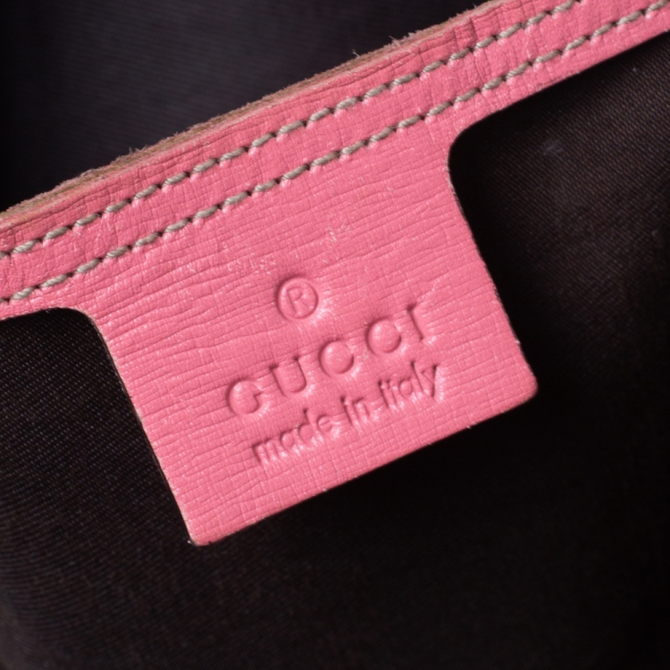 Pre Owned Gucci Pink/Beige GG Supreme Canvas and Leather Medium Joy Boston Bag