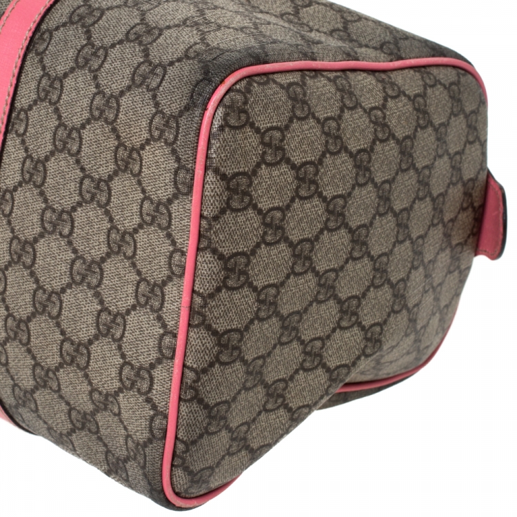 Pre Owned Gucci Pink/Beige GG Supreme Canvas and Leather Medium Joy Boston Bag