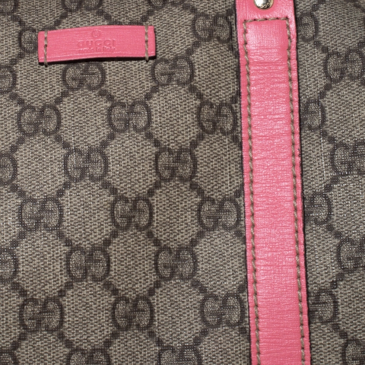 Pre Owned Gucci Pink/Beige GG Supreme Canvas and Leather Medium Joy Boston Bag