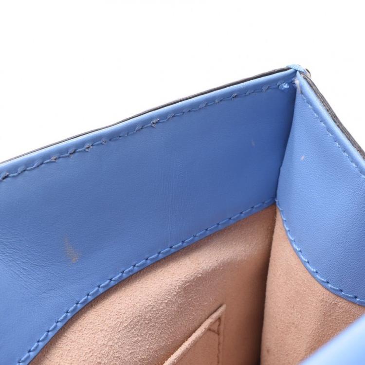 Pre Owned Gucci Blue Leather Mini Nymphaea Bamboo Top Handle Bag
