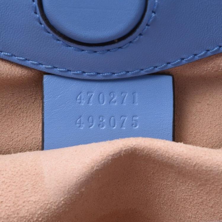 Pre Owned Gucci Blue Leather Mini Nymphaea Bamboo Top Handle Bag