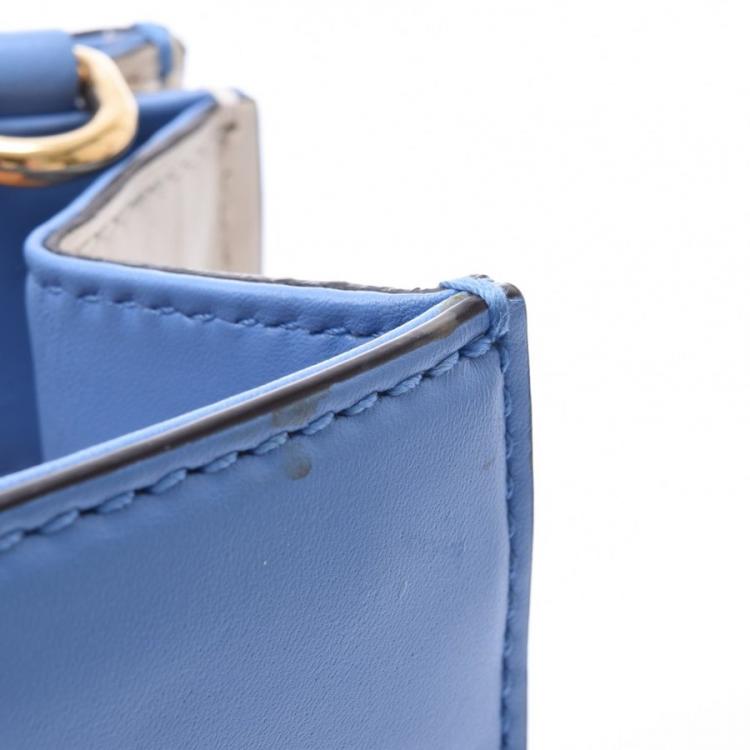 Pre Owned Gucci Blue Leather Mini Nymphaea Bamboo Top Handle Bag