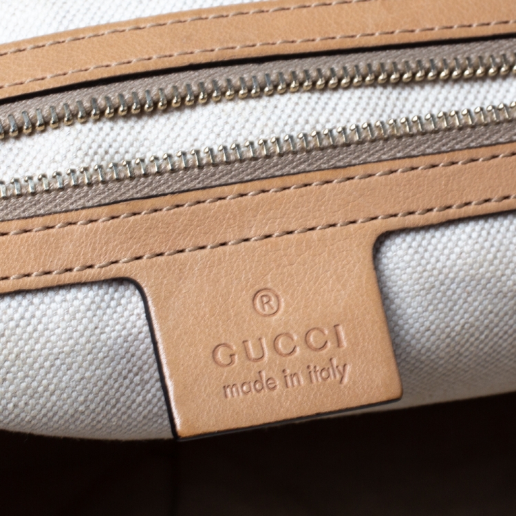 Pre Owned Gucci Light Brown Leather Bamboo Handle Shopper Tote