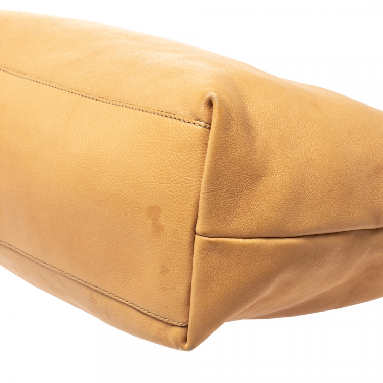 Pre Owned Gucci Light Brown Leather Bamboo Handle Shopper Tote