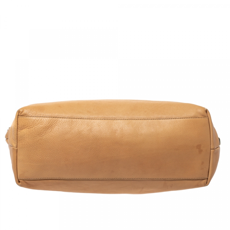 Pre Owned Gucci Light Brown Leather Bamboo Handle Shopper Tote