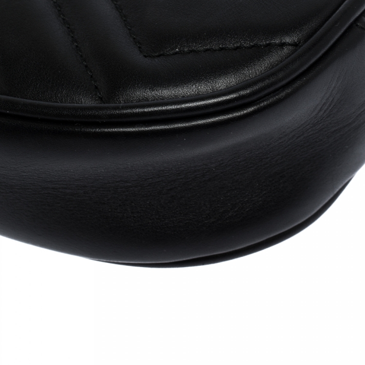 Pre Owned Gucci Black Matelasse Leather GG Marmont Belt Bag