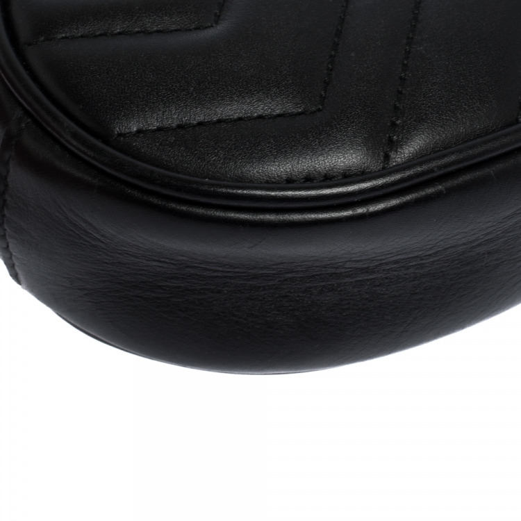 Pre Owned Gucci Black Matelasse Leather GG Marmont Belt Bag