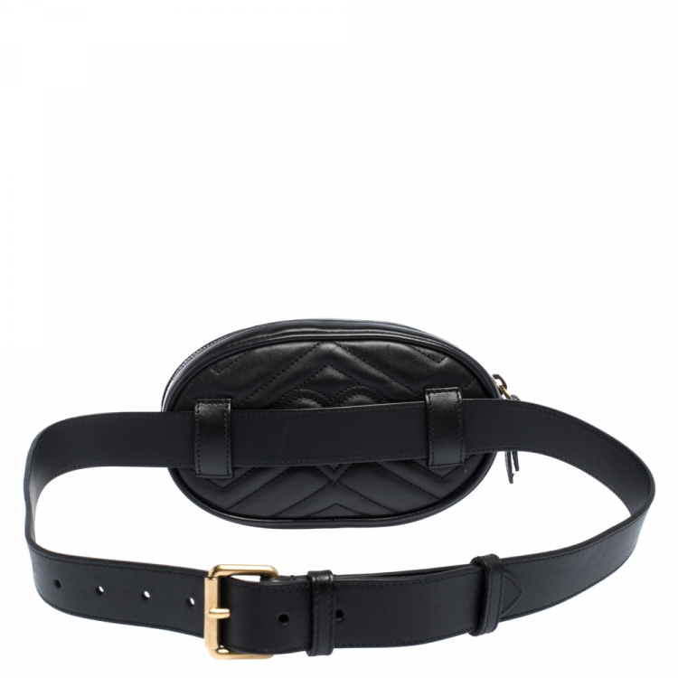 Pre Owned Gucci Black Matelasse Leather GG Marmont Belt Bag