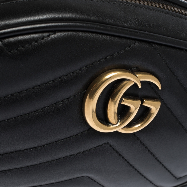 Pre Owned Gucci Black Matelasse Leather GG Marmont Belt Bag