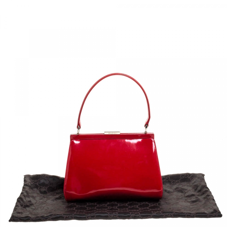 Pre Owned Gucci Red Patent Leather Frame Top Handle Bag
