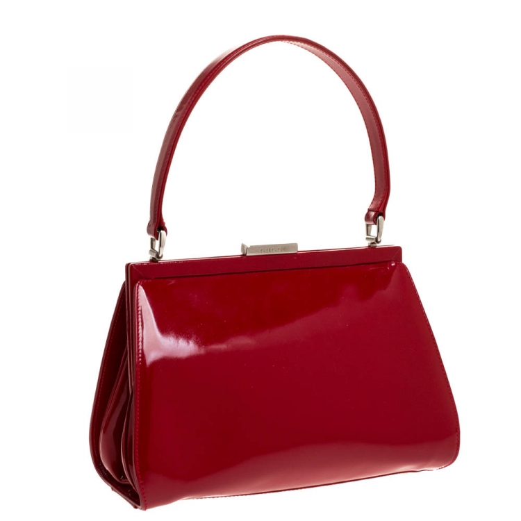 Pre Owned Gucci Red Patent Leather Frame Top Handle Bag