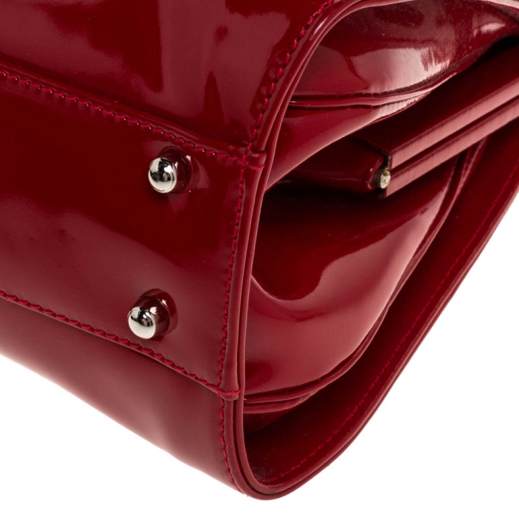 Pre Owned Gucci Red Patent Leather Frame Top Handle Bag