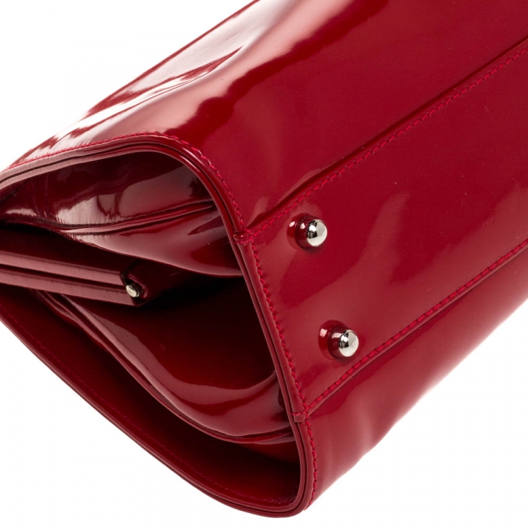 Pre Owned Gucci Red Patent Leather Frame Top Handle Bag