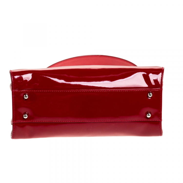 Pre Owned Gucci Red Patent Leather Frame Top Handle Bag