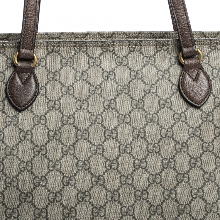 Pre Owned Gucci  Beige/Brown GG Supreme Canvas and Leather Medium Ophidia Tote