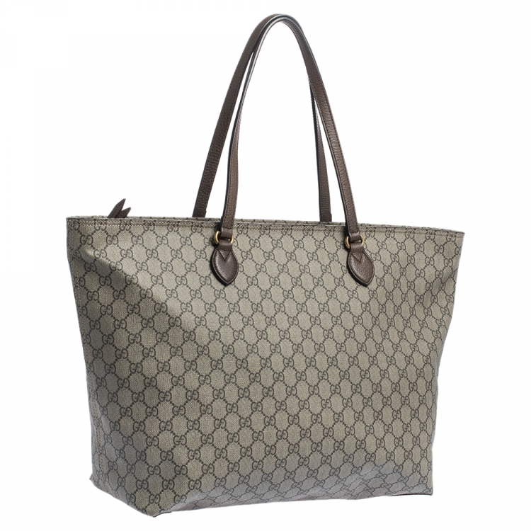 Pre Owned Gucci  Beige/Brown GG Supreme Canvas and Leather Medium Ophidia Tote