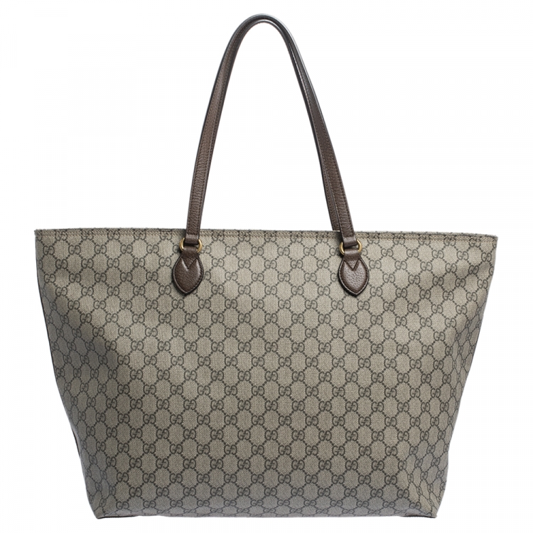Pre Owned Gucci  Beige/Brown GG Supreme Canvas and Leather Medium Ophidia Tote