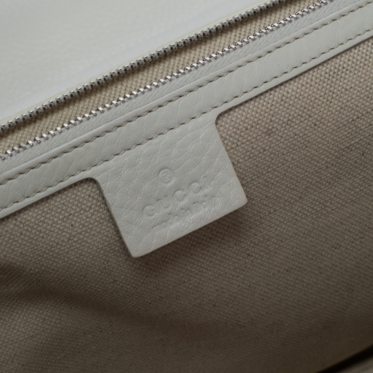 Pre Owned Gucci White Leather Large New Bamboo Tassel Top Handle Bag