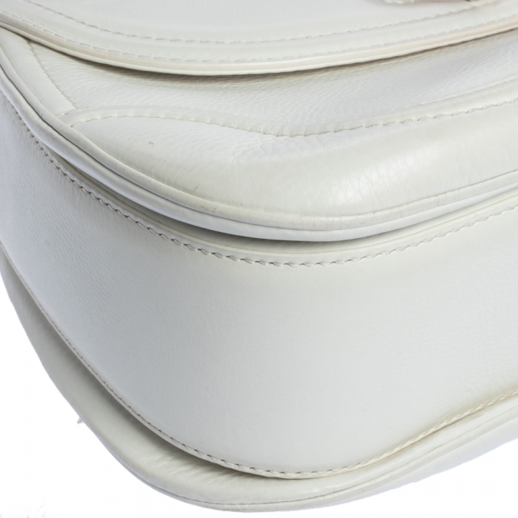 Pre Owned Gucci White Leather Large New Bamboo Tassel Top Handle Bag