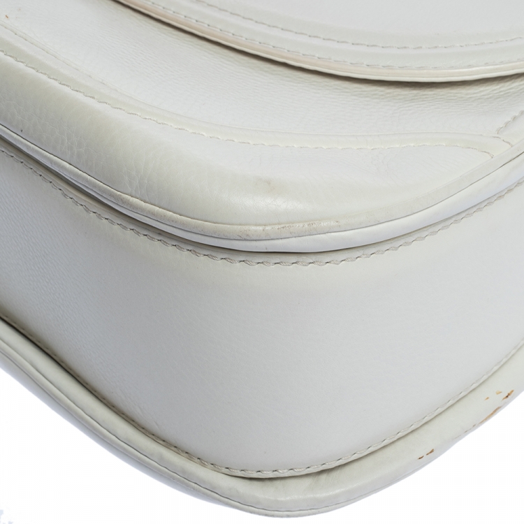 Pre Owned Gucci White Leather Large New Bamboo Tassel Top Handle Bag