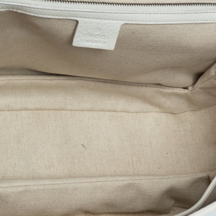 Pre Owned Gucci White Leather Large New Bamboo Tassel Top Handle Bag