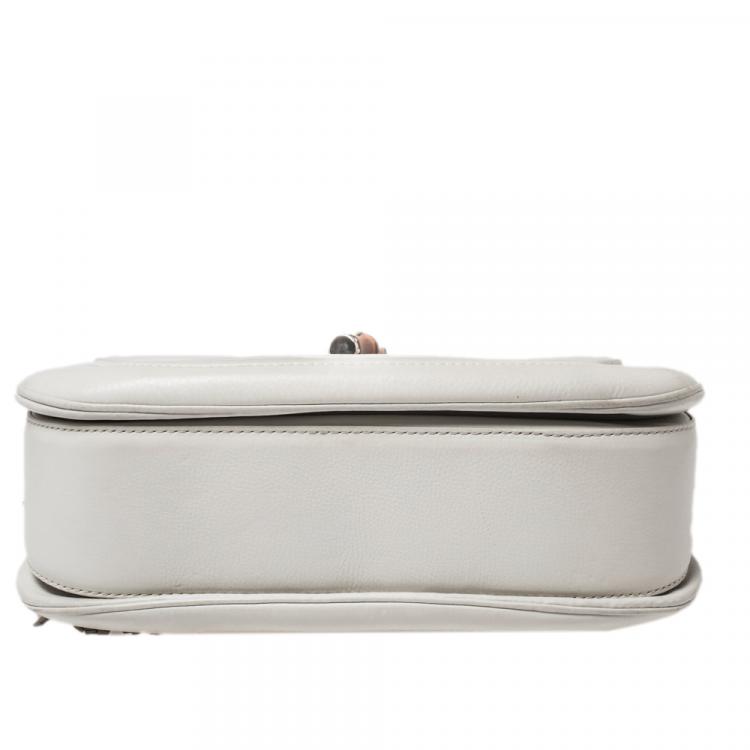 Pre Owned Gucci White Leather Large New Bamboo Tassel Top Handle Bag