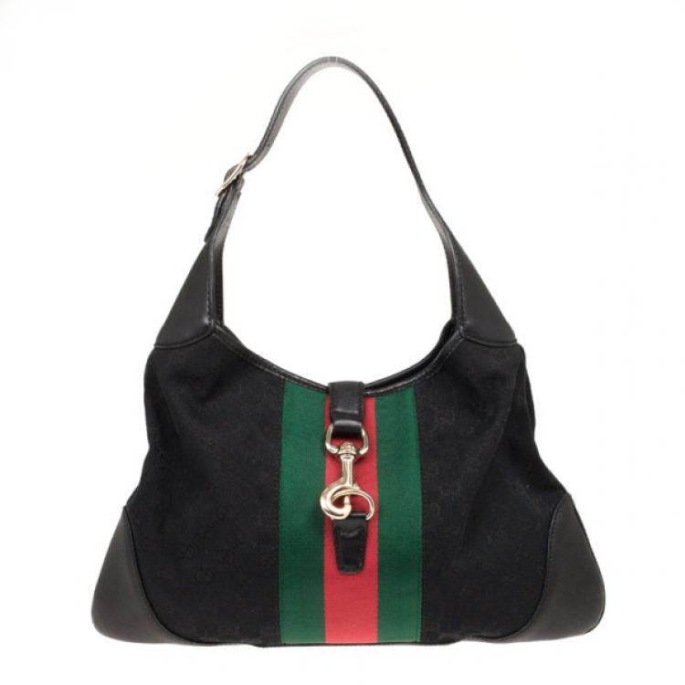 Gucci Black Suede Jackie O Bouvier Stripe Hobo Bag - Yoogi's Closet